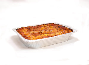 Meat Lasagna baked in aluminum tray